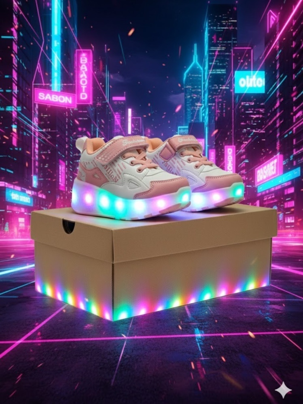 Girls Shoes with Wheels Pink & White Size 9.5–10 LED Roller Sneakers